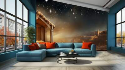 Empty manger with Comet Star Wall mural