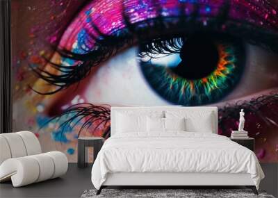 Female eye with colorful make up created with generative ai tools Generative AI Wall mural