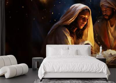 Nativity scene with the holy family in African style Wall mural