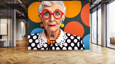 Trendy fashion crazy old people in bright colored elegant clothes created with ai generative tools Wall mural