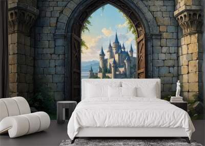 Fortress Entrance Gate: A Portal to Otherworldly Adventures Fantasy  wallpaper Wall mural