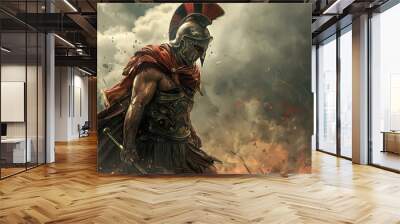 Gladiator mastering the art of skilled combat training. Fantasy  wallpaper Wall mural