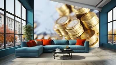 Business diagram on financial report with coins Wall mural