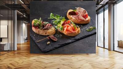 canape with meat  and vegetables Wall mural