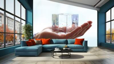 glass cube in the hand Wall mural