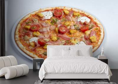 tasty pizza with bacon and cherry tomatoes Wall mural