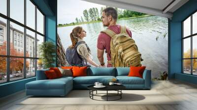 Two travelers near lakes Wall mural