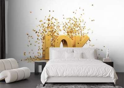 10K thank you illustration with golden text and confettis - transparent background Wall mural