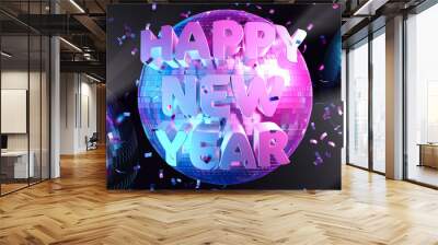 happy new year greeting card on disco music theme with mirror balls Wall mural