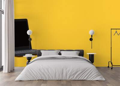 laptop on yellow background - 3D rendering Wall mural