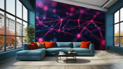 Abstract digital network with glowing nodes and connections Wall mural