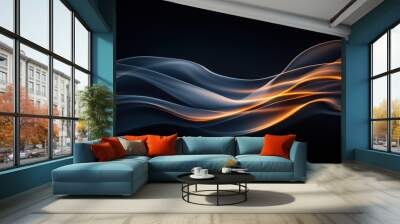 Abstract Flowing Lines with Blue and Orange Light Streaks on Dark Background Wall mural