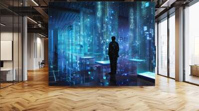 Artistic rendering of a holographic memory palace, where each room stores terabytes of data in glowing motifs, Wall mural