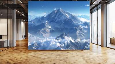 Bird's-eye view of a mountain range with snow-capped peaks, Wall mural