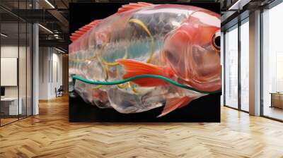 Close-up of a fish caught in a plastic six-pack ring, showing the hazards of waste, Wall mural