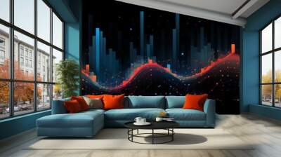 Dark abstract representation of big data analysis, flowing charts and graphs Wall mural