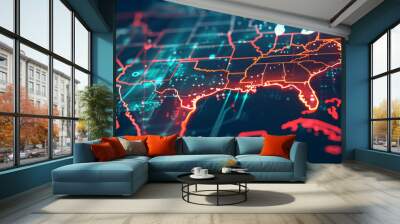 Digitally stylized map showing America's role in international cyber law and policy making, Wall mural