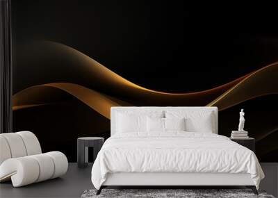 Elegant gold wave textures on a black background, ideal for sophisticated advertising or gala event invitations, Wall mural