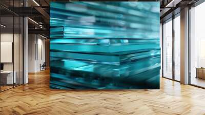 Glass sheets stacked, factory environment, reflections and transparency, Wall mural