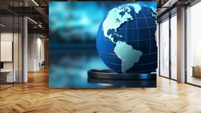 Globe showing worldwide news dissemination, flat, global news studio background, Wall mural