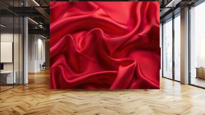 Luxurious Red Silk Fabric with Elegant Folds and Smooth Texture, Perfect for Fashion and Design Backgrounds Wall mural