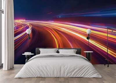 Radiant light trails, dark environment, velocity motion, Wall mural