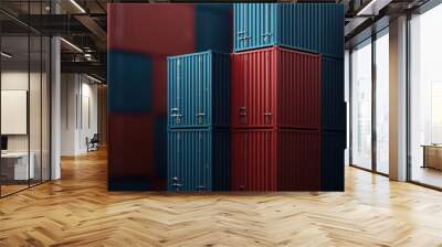 Stacked Shipping Containers in a Port Yard - Industrial Logistics and Transportation Concept Wall mural