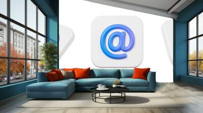 Set of three icons blue email at symbol on white tile isolated over white background. Internet communication concept. Wall mural