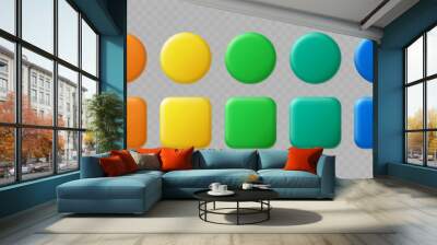 3D color button. Square and circle glossy colorful web ui buttons, red and green, black and white, blue and yellow user interface vector elements Wall mural