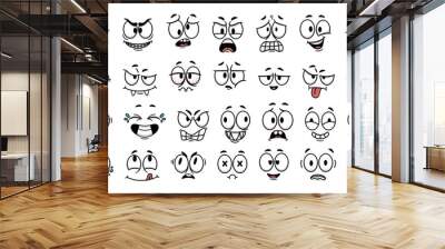 Cartoon face expression. Emotional comic face with eyes, mouths, tongue and teeth. Concept caricature feeling. Happy, sad and angry characters emotions. Vector set Wall mural