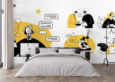 Customer service concept illustrations. Collection of individual scenes for technical support assistant, customer and operator vector. Customer service, hotline operator advises customer, online Wall mural