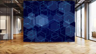 Abstract blue hexagon grid background Wall mural