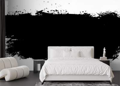 Black ink stain. Black paint, ink brush stroke, dark paint brush stain. Modern abstract banner with black ink stain brush on white background. Isolated abstact ink texture. Vector Illustration Wall mural