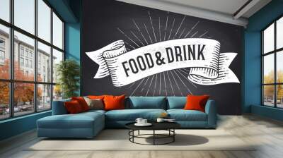 Food and Drink. Old school vintage ribbon banner Wall mural