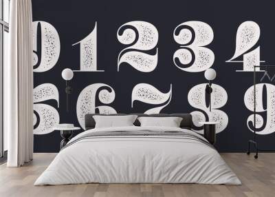 Number font. Font of numbers in classical french didot or didone style with contemporary geometric design and texture. Vintage and old school retro typographic for magazine. Vector Illustration Wall mural