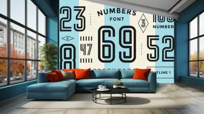 numbers font. sport font with numbers and numeric. geometric regular condensed numbers. strong indus Wall mural