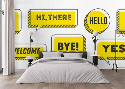 Speech Bubble. Set of 3d and 2d line speech bubble Wall mural