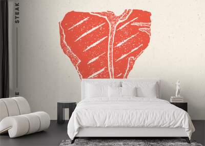 Steak, T-Bone. Poster with steak silhouette, text Wall mural