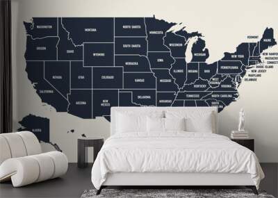 USA Map. Poster map of United States of America. Print of USA with name states, poster or geographic, political theme. Infographic graphic design print map of USA states. Vector Illustration Wall mural