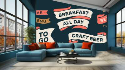 vintage graphic set. ribbon, flag, arrow, board with text bar, menu, beer, to go, craft beer. set of Wall mural