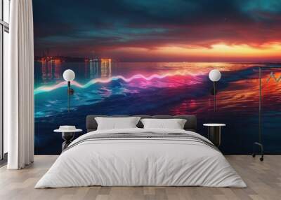 Neon Waves at Sunset Wall mural