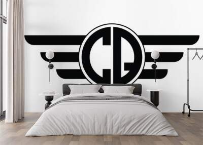 CQ two letter monogram type circle letter logo with wings vector logo design template. Wall mural