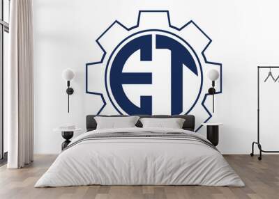 ET two letter monogram type mechanical | industrial | engineering  creative initials letter with gear icon logo design vector template. Wall mural