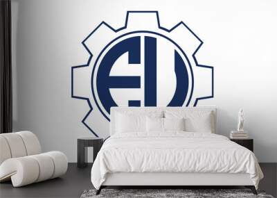 EU two letter monogram type mechanical | industrial | engineering  creative initials letter with gear icon logo design vector template. Wall mural