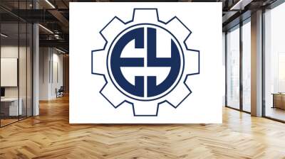 EY two letter monogram type mechanical | industrial | engineering  creative initials letter with gear icon logo design vector template. Wall mural