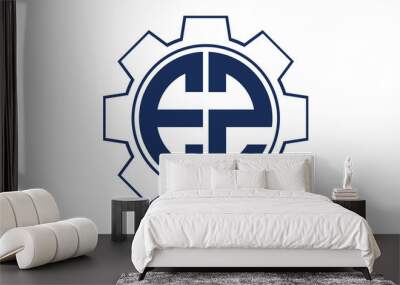 EZ two letter monogram type mechanical | industrial | engineering  creative initials letter with gear icon logo design vector template. Wall mural