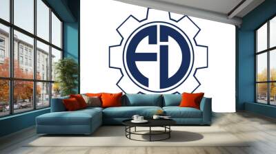 FD two letter monogram type mechanical | industrial | engineering  creative initials letter with gear icon logo design vector template. Wall mural