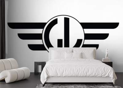 LL two letter monogram type circle letter logo with wings vector logo design template. Wall mural