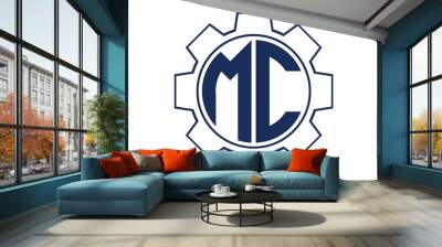 MC two letter monogram type mechanical | industrial | engineering  creative initials letter with gear icon logo design vector template. Wall mural