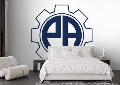 PA two letter monogram type mechanical | industrial | engineering  creative initials letter with gear icon logo design vector template. Wall mural